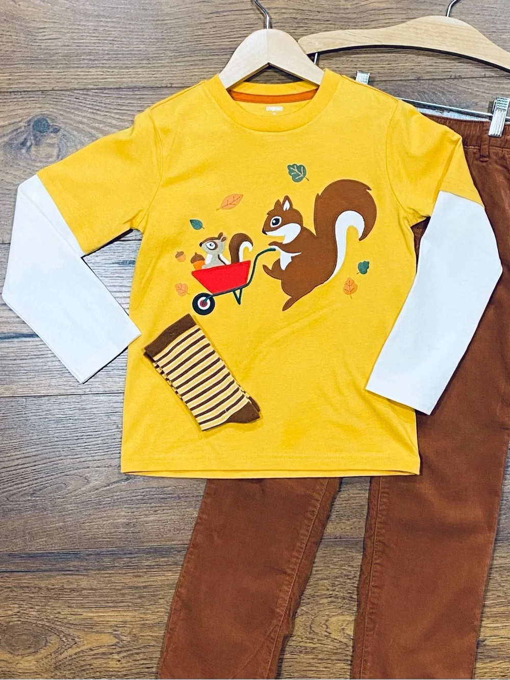 Gymboree Boys ‘Happy Harvest’ Gold and White Top with Striped Socks Size 6